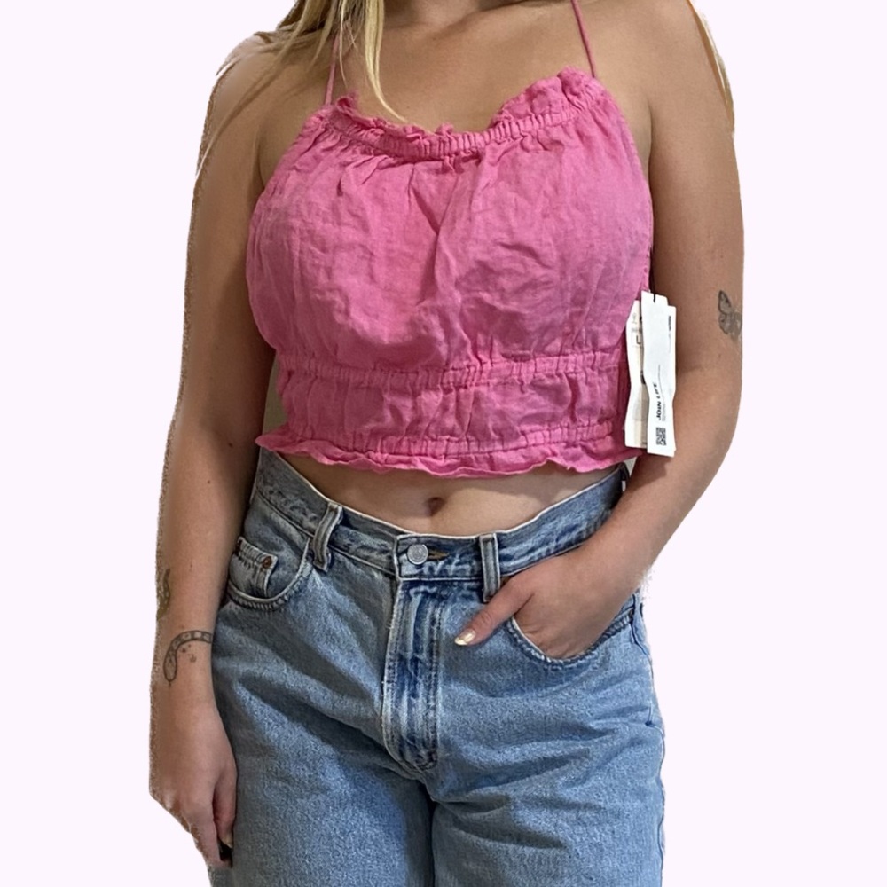 NWT Zara Hot Pink Linen Strappy Tank